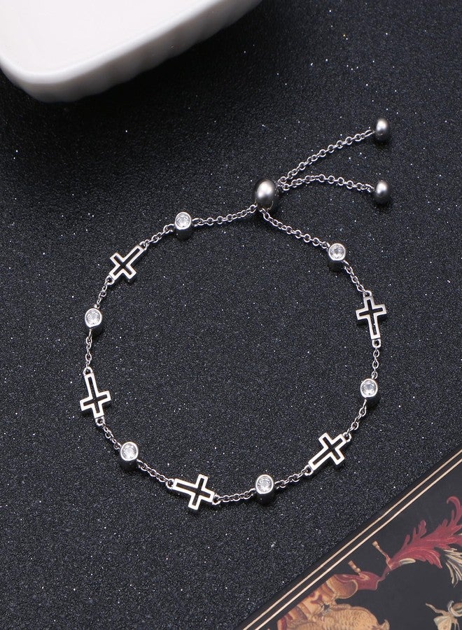 Flyow S925 Sterling Silver Cross Charm Bracelet for Women Christian Danity Religious Link Chain Jewelry Gifts - Image 2