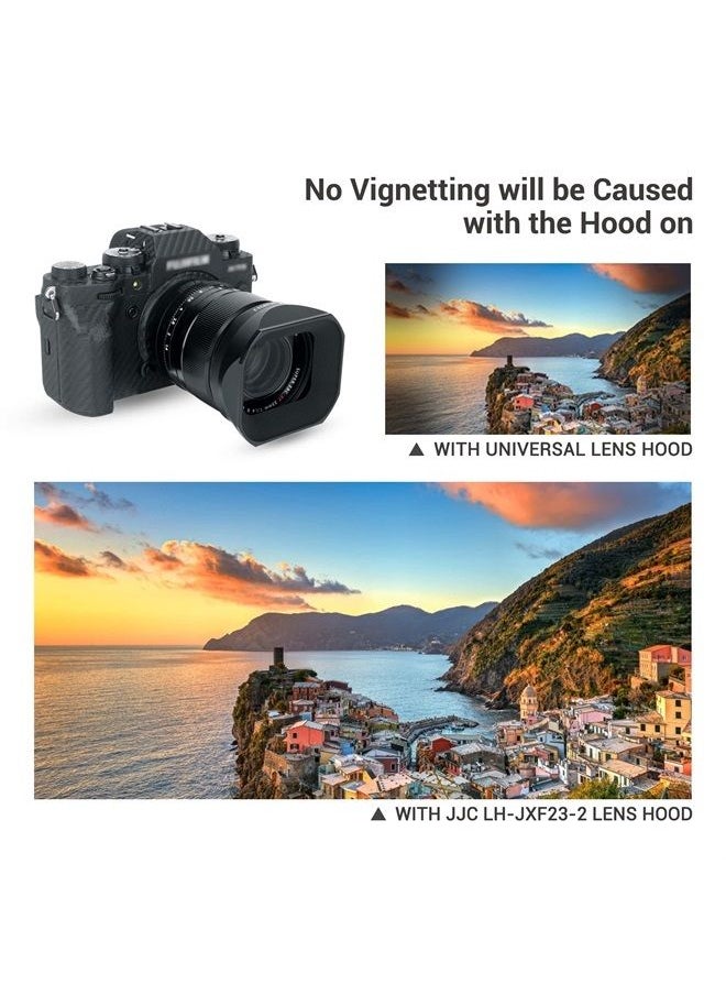JJC - Metal Square Lens Hood for Fujifilm Fuji Fujinon XF 23mm F1.4 R LM WR & XF 33mm F1.4 R LM WR Lens Replaces Fuji LH-XF23 II/LH-XF23-2 Lens Hood with a Hood Cap on X-T4 X-T3 X-Pro3 X-Pro2 Camera - Image 1