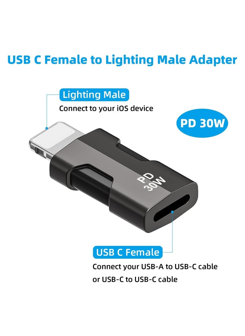 FIRST PRO USB C to Lighting Adapter (2 Pack), USB Type C Female to Lightning Male Adapter Support 30W PD Fast Charging and Data Transfer for iPhone, iPad, iPod (Not Support Headphones and OTG)  - Image 3