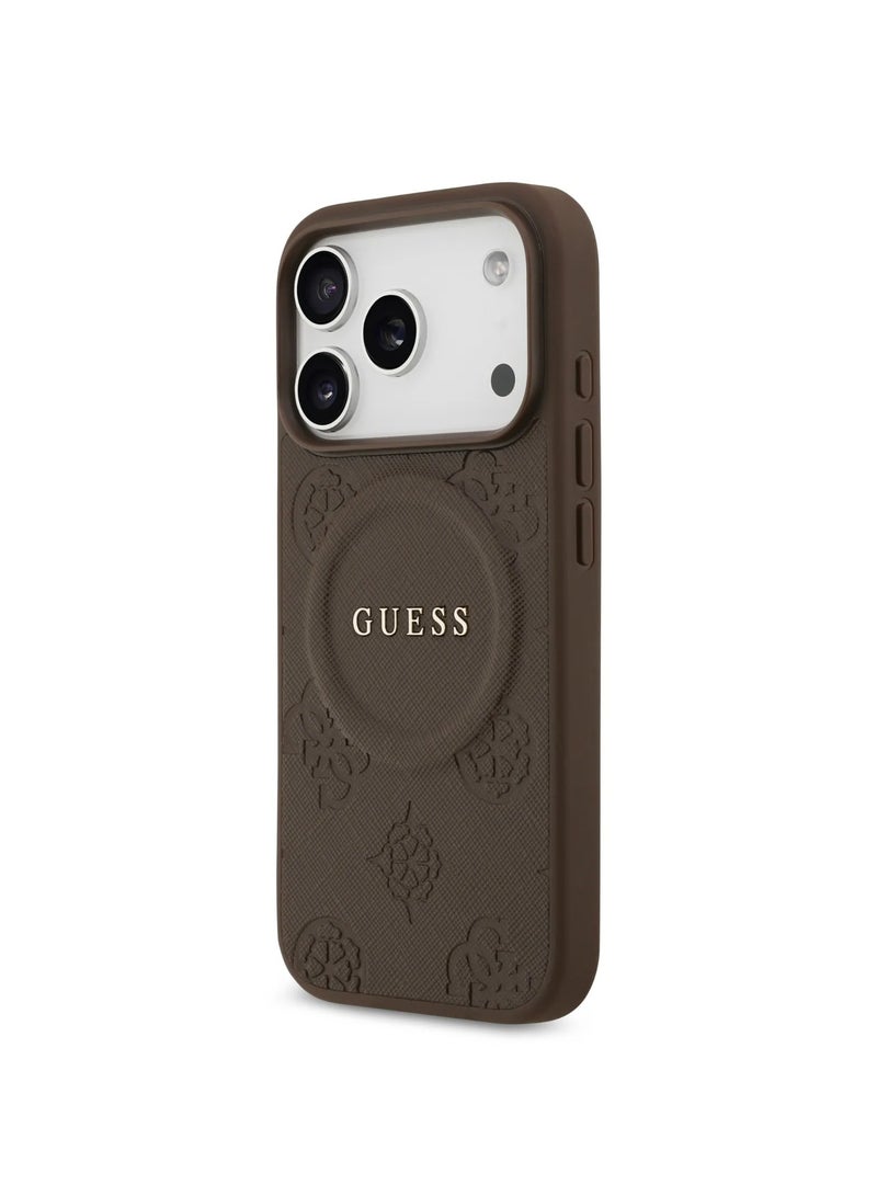 GUESS iPhone 17 Pro and 17 Pro Max Case - Guess MagSafe PU Leather With Peony Hot Stamp Design With Classic Logo - Image 3