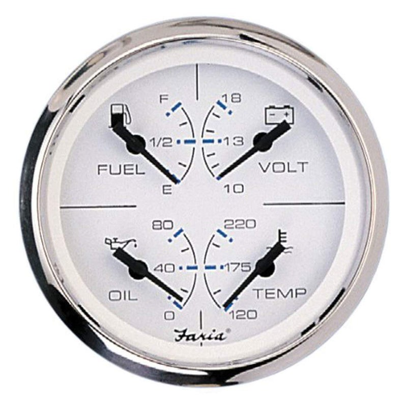 Faria Beede 33851 Chesapeake Stainless Steel Multifunction Fuel LevelOil PSI 80 PSIWater Temp 100250FVoltmeter 1016 VDC 4 White