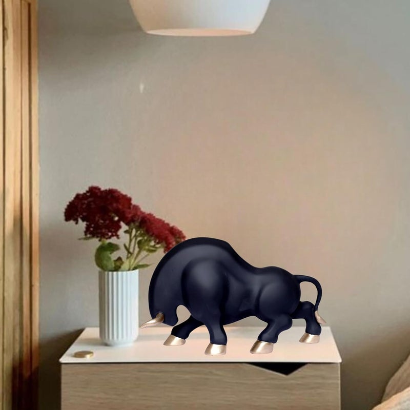 GW Creations Bull Animal Sculpture Feng Shui Statue Wild Animals Collection Home Dcor Living Room Polyresin BlackGoldL 27cm B 10cm H 17 cm  - Image 4