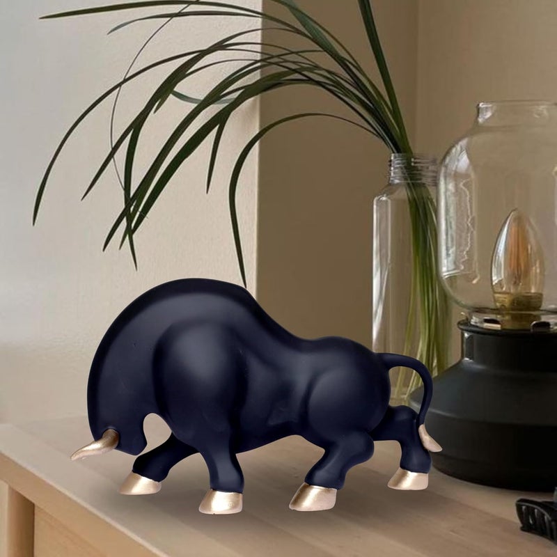 GW Creations Bull Animal Sculpture Feng Shui Statue Wild Animals Collection Home Dcor Living Room Polyresin BlackGoldL 27cm B 10cm H 17 cm  - Image 1