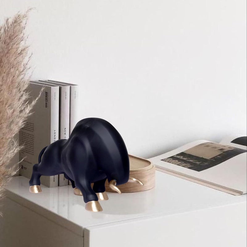 GW Creations Bull Animal Sculpture Feng Shui Statue Wild Animals Collection Home Dcor Living Room Polyresin BlackGoldL 27cm B 10cm H 17 cm  - Image 3