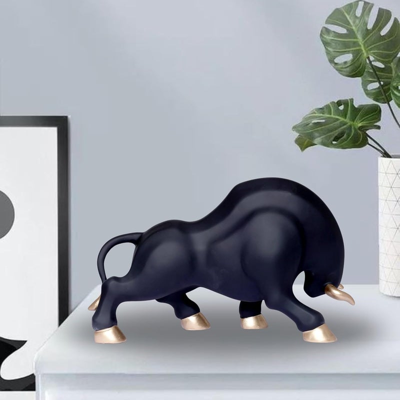 GW Creations Bull Animal Sculpture Feng Shui Statue Wild Animals Collection Home Dcor Living Room Polyresin BlackGoldL 27cm B 10cm H 17 cm  - Image 2