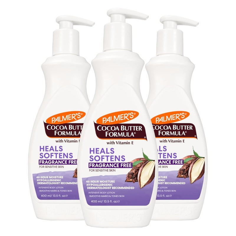 PALMER'S Palmers Cocoa Butter Formula Heals Softens Fragrance Free Body Lotion 400ml Pack of 3  - Image 1