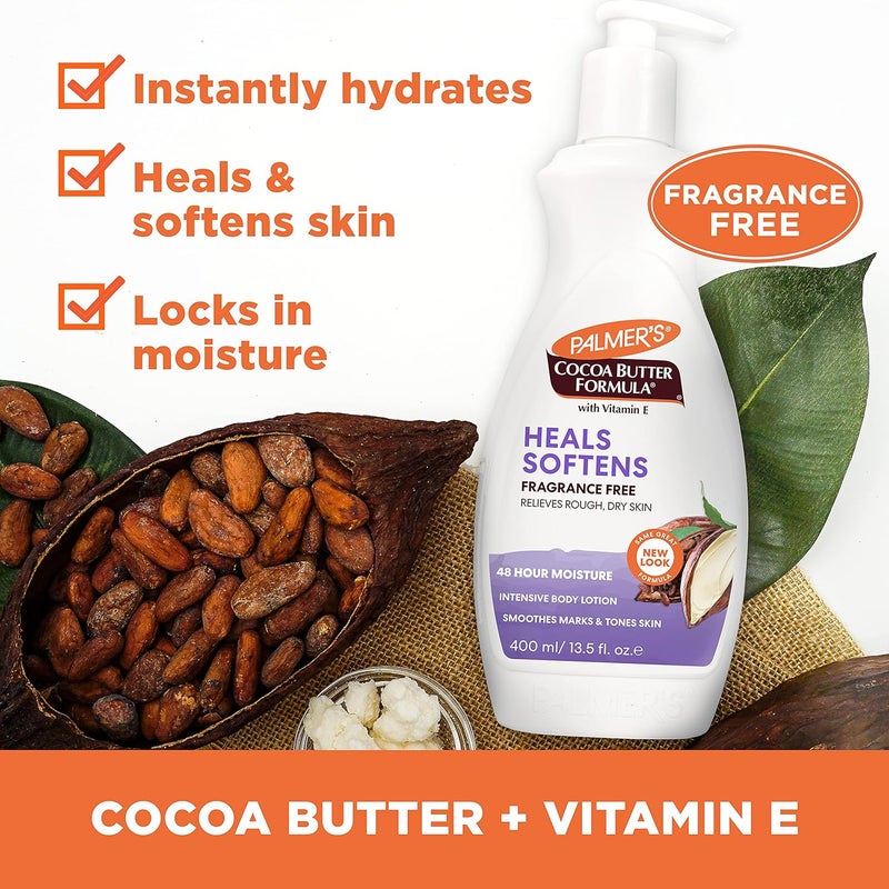 PALMER'S Palmers Cocoa Butter Formula Heals Softens Fragrance Free Body Lotion 400ml Pack of 3  - Image 4