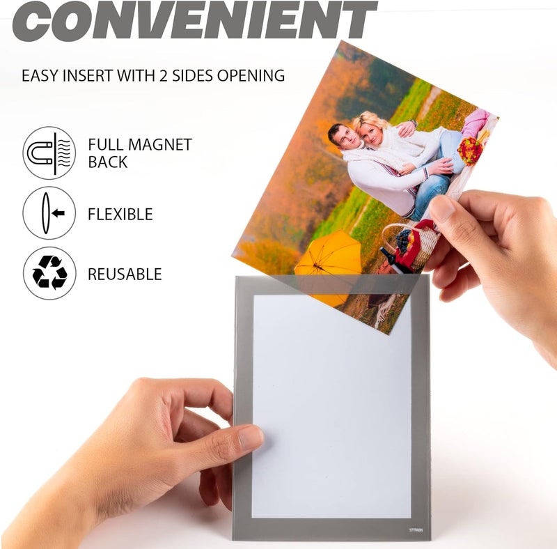STTMGN Magnetic Photo Frames with Sliver-Grey Border(4"X6",10 Pack),Magnet Picture Frame Pockets/Postcard Holder,Decorations for Fridge/Lockers/Home/Office/School/Classroom/Whiteboard/Party - Image 2
