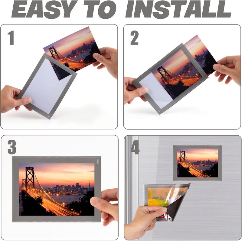 STTMGN Magnetic Photo Frames with Sliver-Grey Border(4"X6",10 Pack),Magnet Picture Frame Pockets/Postcard Holder,Decorations for Fridge/Lockers/Home/Office/School/Classroom/Whiteboard/Party - Image 5