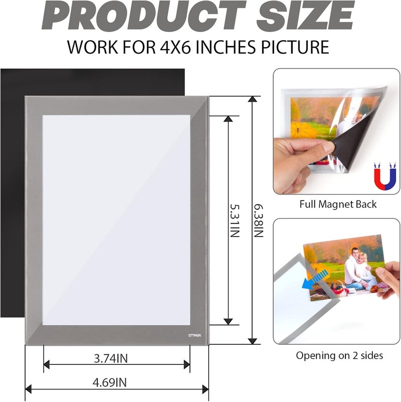 STTMGN Magnetic Photo Frames with Sliver-Grey Border(4"X6",10 Pack),Magnet Picture Frame Pockets/Postcard Holder,Decorations for Fridge/Lockers/Home/Office/School/Classroom/Whiteboard/Party - Image 3