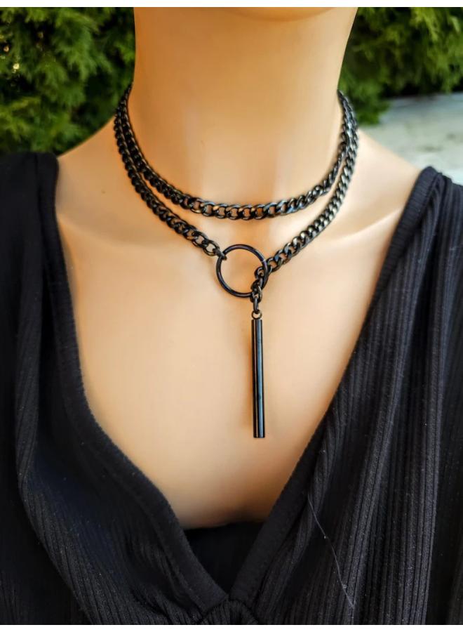 NIBEMINENT Type Wide Y Ring Slide Chain Necklace Handmade Punk Cuban 