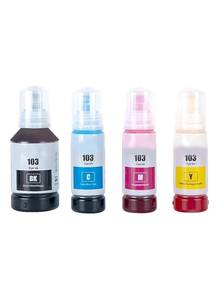 Ink 103 (SET) Compatible for ink Combo L1110 L3110 L3111 L3150 L3151 L3156 L3160 L5190 (Black Cyan Magenta Yellow)  - Image 1