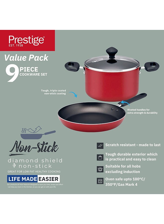 Prestige 9-Piece Non-Stick Cookware Set | Pots and Pans Set for Kitchen | Non-Stick Aluminium | PR22430 - RED - Image 4