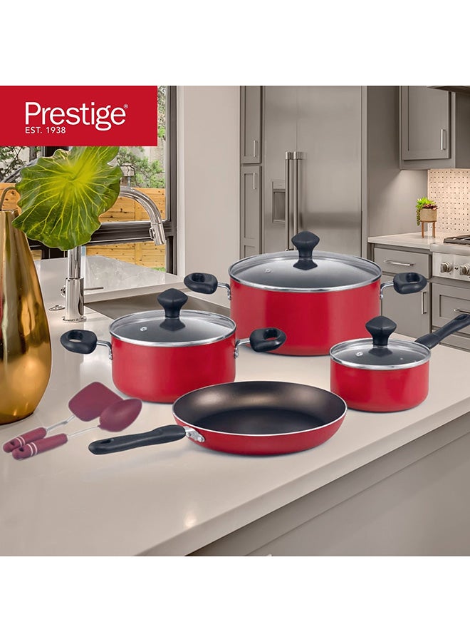 Prestige 9-Piece Non-Stick Cookware Set | Pots and Pans Set for Kitchen | Non-Stick Aluminium | PR22430 - RED - Image 5
