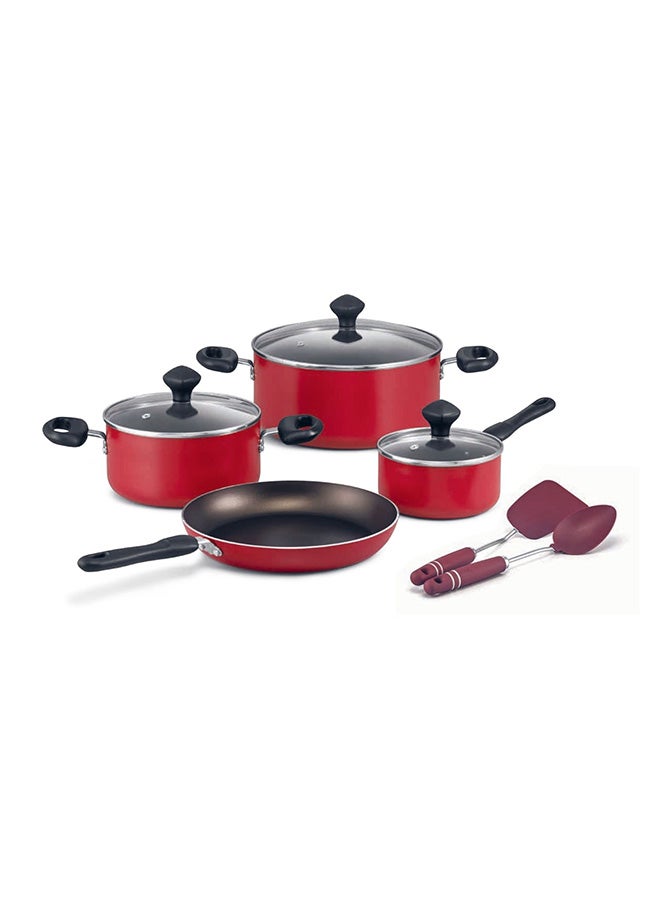 Prestige 9-Piece Non-Stick Cookware Set | Pots and Pans Set for Kitchen | Non-Stick Aluminium | PR22430 - RED - Image 1