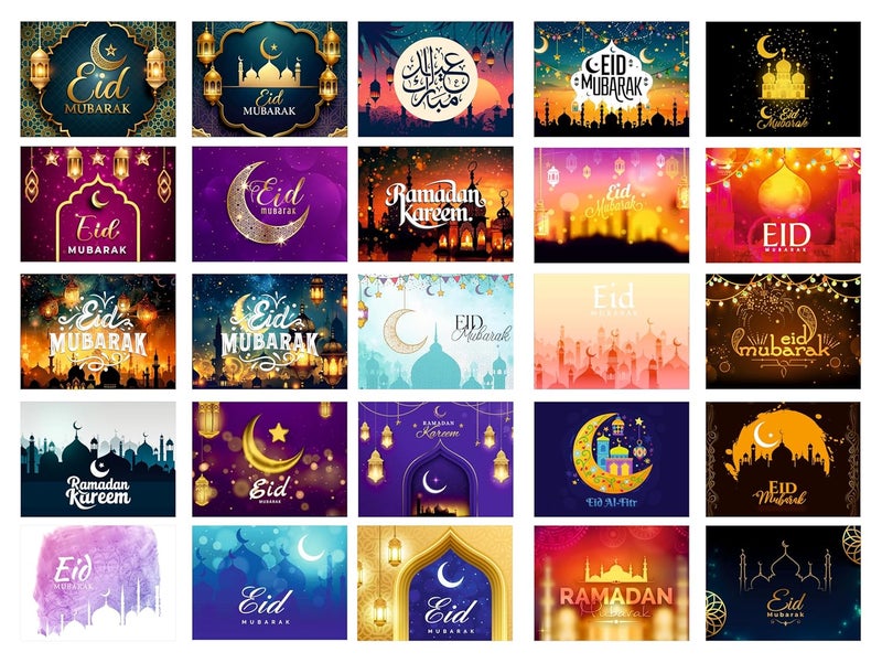 SVM CRAFTEid Mubarak Card50 Pcs Ramadan Cards with Envelopes Colorful Eid Greeting Card for Ramadan Party Supplies Holiday DecoratioonsEid