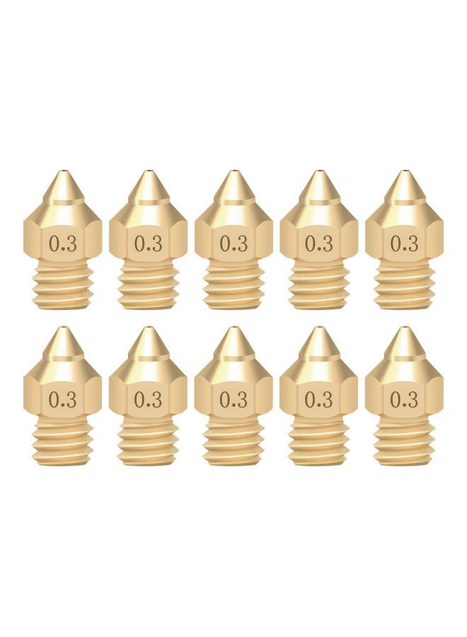 NIBEMINENT Pack Of 10 TTS Pointed Nozzle For 3D Printer Gold  - Image 1