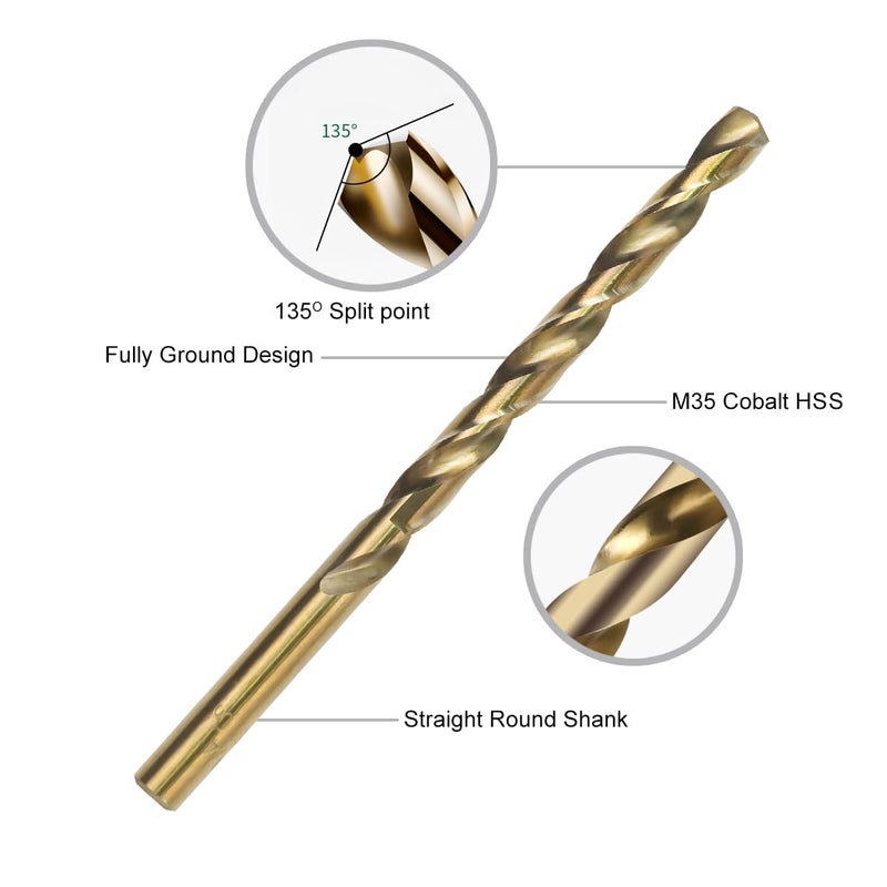 GMTOOLS 13Pcs Cobalt Drill Bits Set, M35 HSS 135 Degree Tip, Twist Jobber Length Drill Bit Kit for Hardened Metal, Cast Iron, Stainless Steel, Plastic and Wood with Storage Case 1/16"-1/4" - Image 3