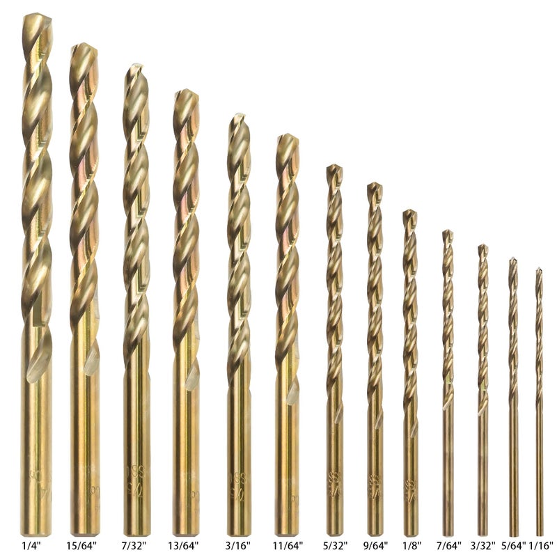 GMTOOLS 13Pcs Cobalt Drill Bits Set, M35 HSS 135 Degree Tip, Twist Jobber Length Drill Bit Kit for Hardened Metal, Cast Iron, Stainless Steel, Plastic and Wood with Storage Case 1/16"-1/4" - Image 2