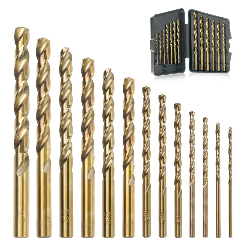 GMTOOLS 13Pcs Cobalt Drill Bits Set, M35 HSS 135 Degree Tip, Twist Jobber Length Drill Bit Kit for Hardened Metal, Cast Iron, Stainless Steel, Plastic and Wood with Storage Case 1/16"-1/4" - Image 1