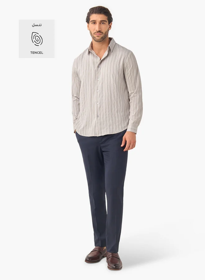 Iconic Iconic Regular Fit Striped Collared Shirt with Long Sleeves