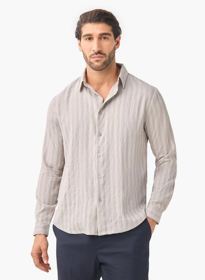 Iconic Iconic Regular Fit Striped Collared Shirt with Long Sleeves