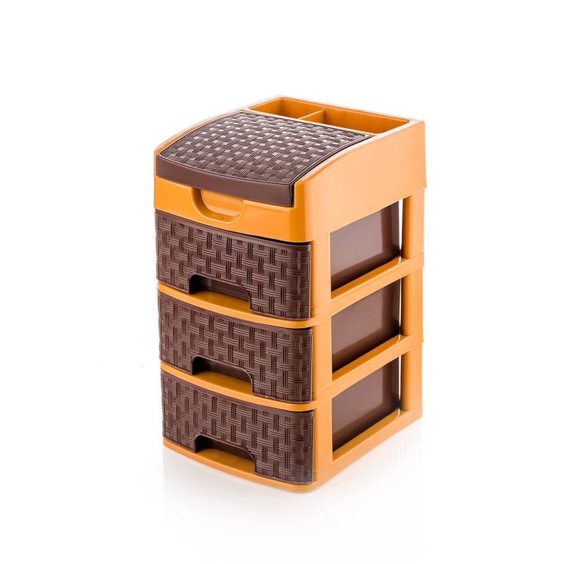 LANKESH ENTERPRISE Mini Drawer Storage System Organizer for Home Office Parlor School Kitchen Clothes 3 Layer Plastic MultiPurpose Chest of Modular Containers Trolley Foldable drawers Brown - Image 1
