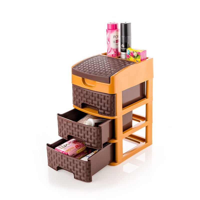 LANKESH ENTERPRISE Mini Drawer Storage System Organizer for Home Office Parlor School Kitchen Clothes 3 Layer Plastic MultiPurpose Chest of Modular Containers Trolley Foldable drawers Brown - Image 2