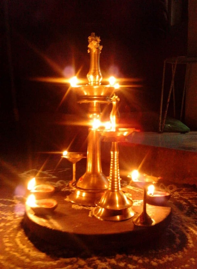 Stotram Brass Kerala Samai Oil/Ghee Diya, Deepak,Long Diyas for Home, Pooja Room, Pancharti,Panchmukhi Pital Diya for Puja,Decoration, Aarti,Hight 19 C.M.Pack of (2) - Image 4