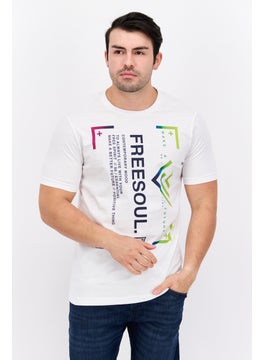 Men Crew Neck Short Sleeve Graphic Printed T-Shirt, White