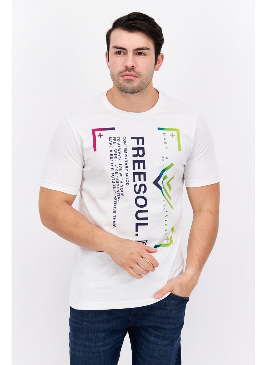 Free Soul - Men Crew Neck Short Sleeve Graphic Printed T-Shirt, White - Image 1