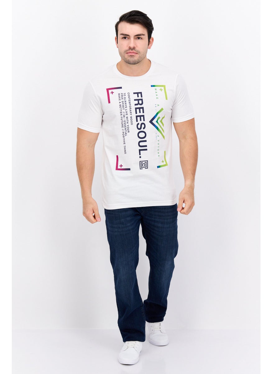 Free Soul - Men Crew Neck Short Sleeve Graphic Printed T-Shirt, White - Image 1