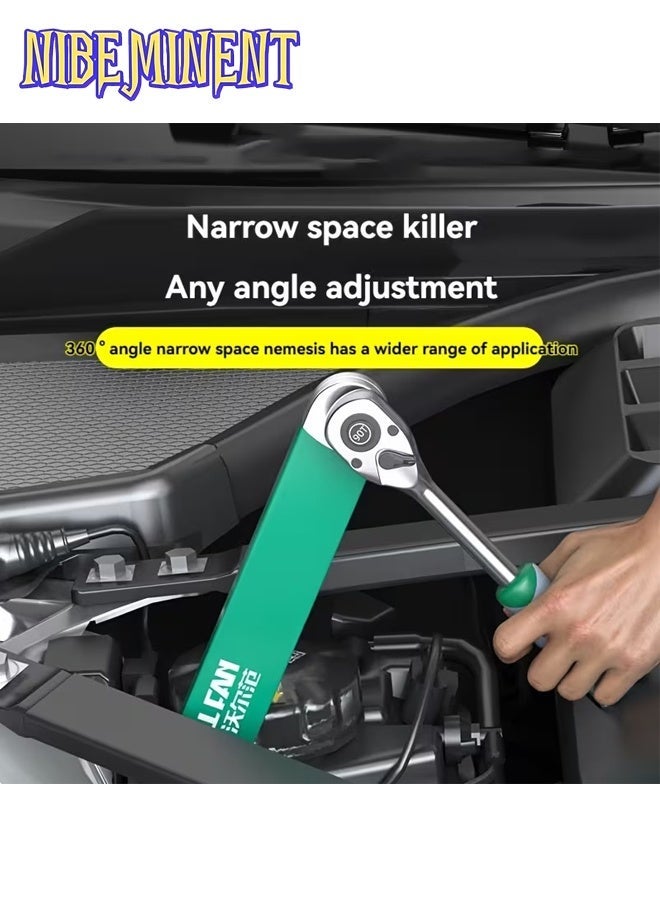NIBEMINENT Multifunctional Extension Wrench with Ratchet Mechanism, Dual-Use Quick Socket Set, 2-in-1, with 1/2", 1/4" and 3/8" Square Drive Adapters, Automotive Tool, Car Repair, Mechanic Tools, Heavy-Duty（Green） - Image 3