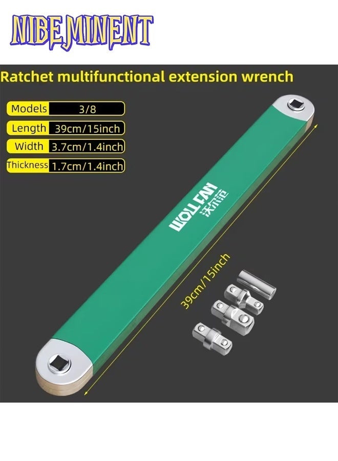 NIBEMINENT Multifunctional Extension Wrench with Ratchet Mechanism, Dual-Use Quick Socket Set, 2-in-1, with 1/2", 1/4" and 3/8" Square Drive Adapters, Automotive Tool, Car Repair, Mechanic Tools, Heavy-Duty（Green） - Image 4
