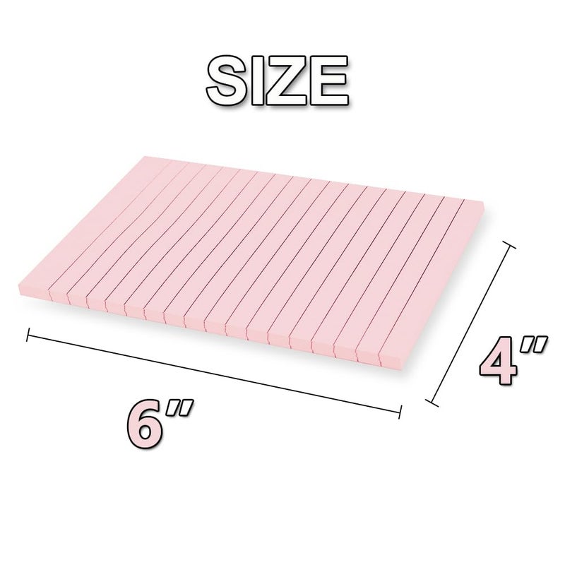Kozerite (12 Pack) Lined Sticky Notes 4x6 in,Light Pink Large Notepads with Lines,Ruled Stickies Super Sticking Power,Office School Memo Note Pads,Post on Windows Doors,Recyclable,Easy to Write on - Image 3
