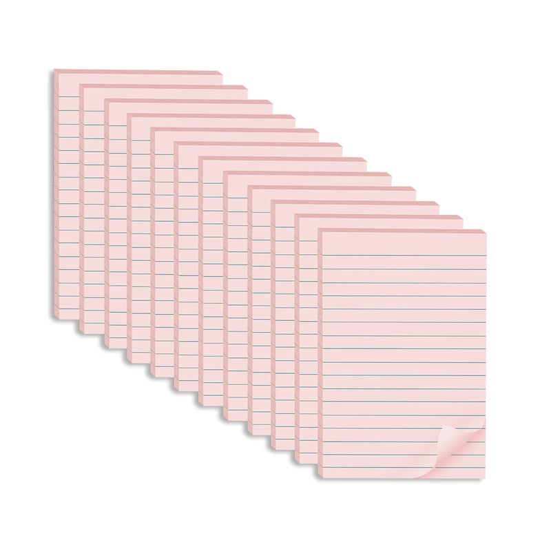 Kozerite (12 Pack) Lined Sticky Notes 4x6 in,Light Pink Large Notepads with Lines,Ruled Stickies Super Sticking Power,Office School Memo Note Pads,Post on Windows Doors,Recyclable,Easy to Write on - Image 1