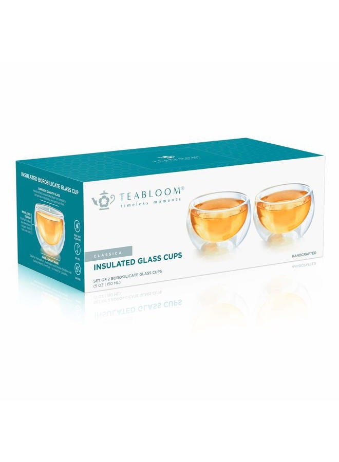 Teabloom Double Walled Cups (5 oz / 150 ml) – Set of 2 Insulated Glass Cups for Tea, Coffee, Espresso, and More – Classica Teacups Collection - Image 3