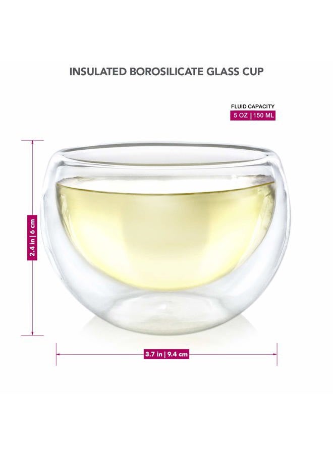 Teabloom Double Walled Cups (5 oz / 150 ml) – Set of 2 Insulated Glass Cups for Tea, Coffee, Espresso, and More – Classica Teacups Collection - Image 2