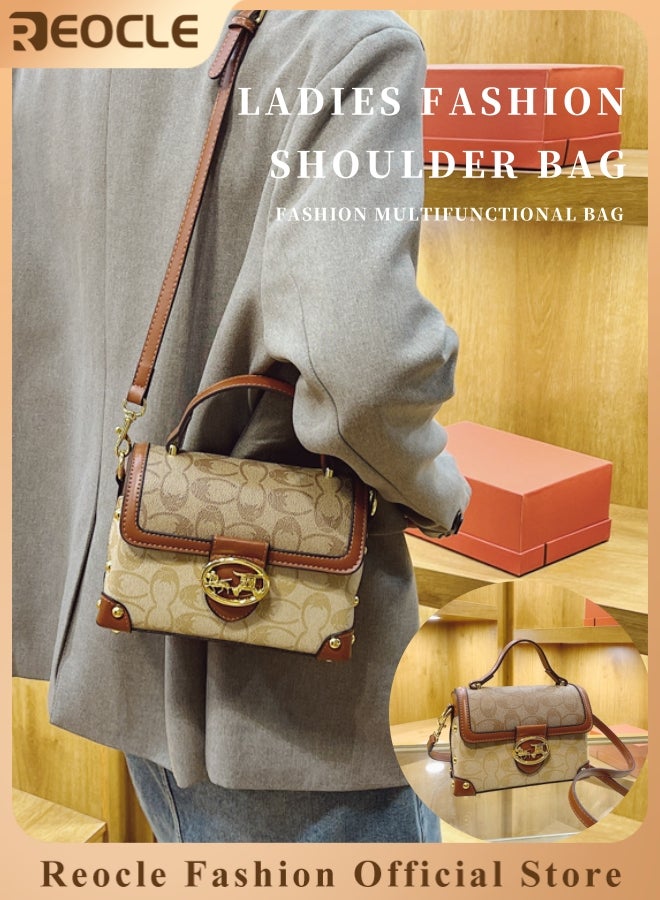 ريوكل حقيبة كروس بودي عصرية حقيبة يد بأسلوب رجعي حقيبة يد جلدية مربعة حقيبة كروس بودي ذات كتف واحد متعددة الاستخدامات مع طباعة - Image 1