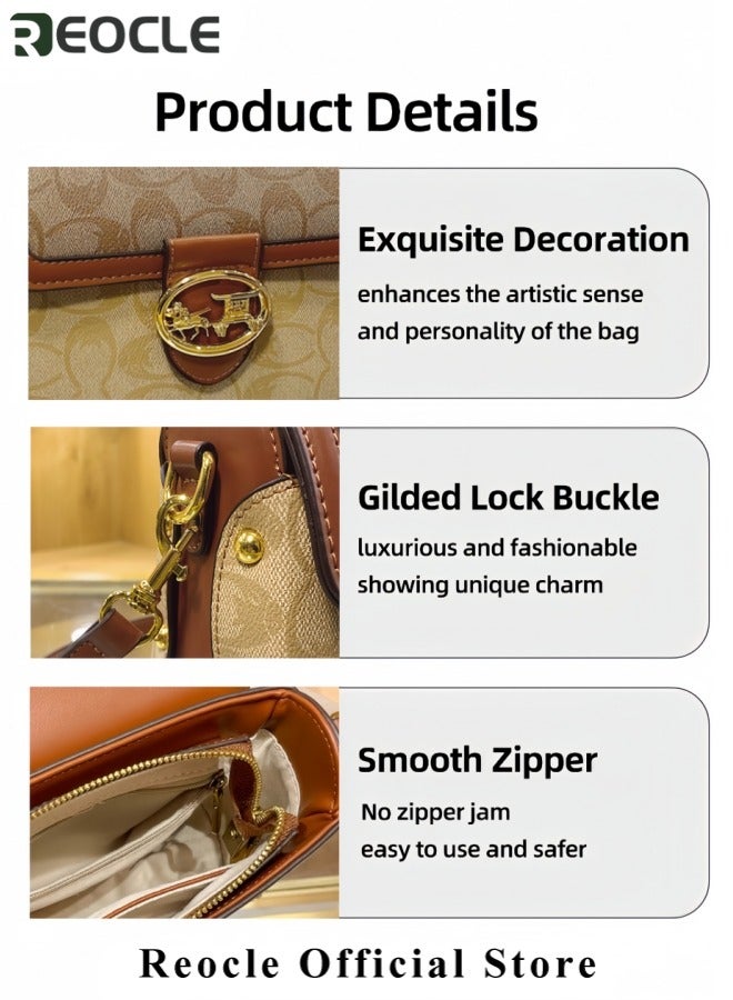 ريوكل حقيبة كروس بودي عصرية حقيبة يد بأسلوب رجعي حقيبة يد جلدية مربعة حقيبة كروس بودي ذات كتف واحد متعددة الاستخدامات مع طباعة - Image 5