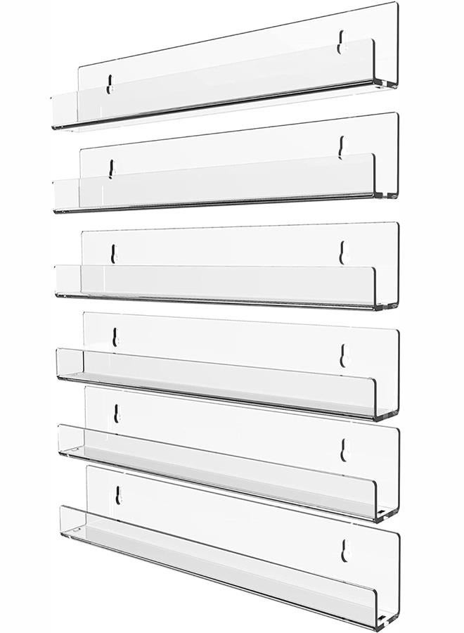 15 Inch Invisible Acrylic Floating Wall Ledge Shelf,Wall Mounted Nursery Kids Bookshelf, Invisible Spice Rack, Clear 5MM Thick Bathroom Storage Shelves Display Organizer,Transparent (6 Pack) - Image 1