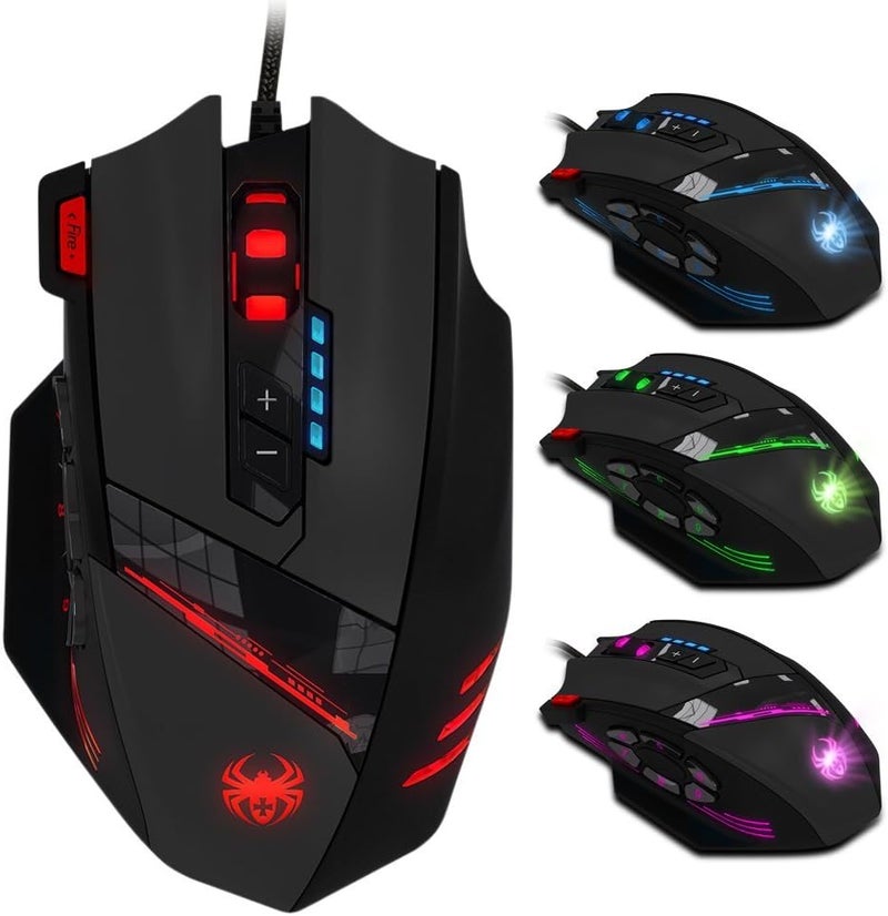 AFUNTA 12 Programmable Buttons C12 Gaming Mouse, Laser Double-Speed Adjustment 8000DPI Mice Support 4 Level Switch - Image 1