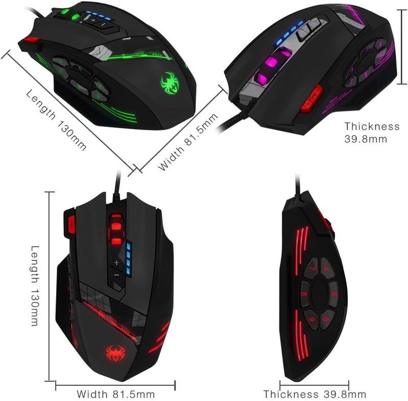 AFUNTA 12 Programmable Buttons C12 Gaming Mouse, Laser Double-Speed Adjustment 8000DPI Mice Support 4 Level Switch - Image 3