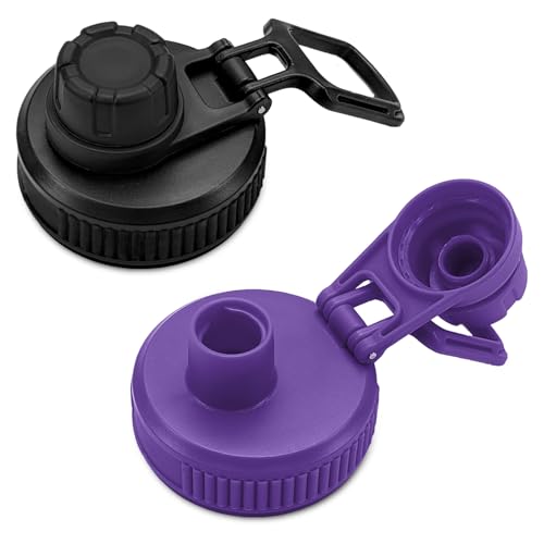 XccMe Spout Lid for Hydro Flask Wide Mouth Sport Water Bottles,2 Pack Replacement Lids for Most 12,14,16,18,20,22,32,40,64oz Wide Mouth Water Bottles with Handle Easy to Carry (Black+Purple) - Image 1