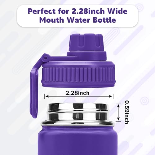 XccMe Spout Lid for Hydro Flask Wide Mouth Sport Water Bottles,2 Pack Replacement Lids for Most 12,14,16,18,20,22,32,40,64oz Wide Mouth Water Bottles with Handle Easy to Carry (Black+Purple) - Image 2