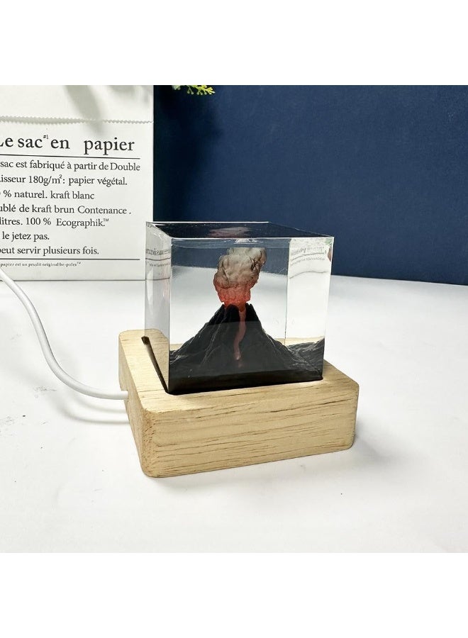 Resin Night Light Mini LED Lamp with Wooden Base, Handmade Decorative Art Ornament - Image 1
