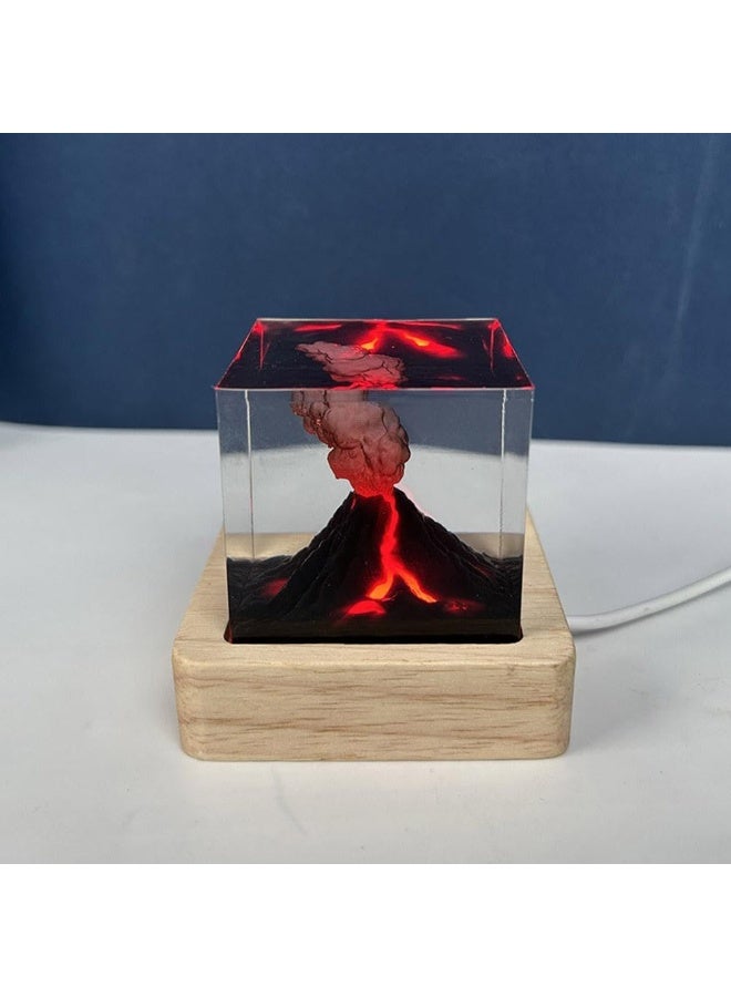Resin Night Light Mini LED Lamp with Wooden Base, Handmade Decorative Art Ornament - Image 2