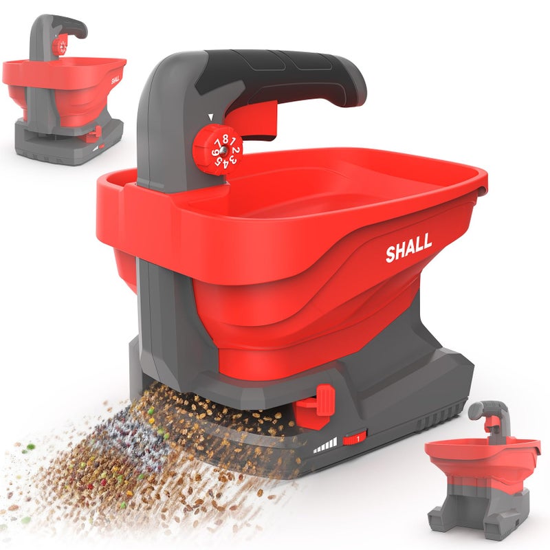 SHALL Battery Powered Fertilizer Spreader, 7.2V Rechargeable Seed Spreader for Salt, De-Icer, Earth Food, Grass Seed, 8-Level Settings and 3.3L Large Capacity Spreading up to 6458 sq.ft - Image 1