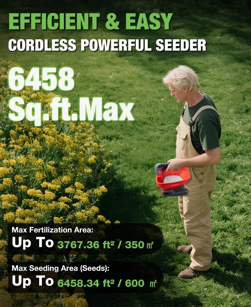 SHALL Battery Powered Fertilizer Spreader, 7.2V Rechargeable Seed Spreader for Salt, De-Icer, Earth Food, Grass Seed, 8-Level Settings and 3.3L Large Capacity Spreading up to 6458 sq.ft - Image 3