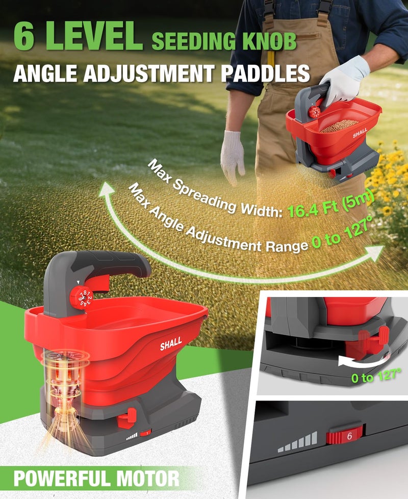 SHALL Battery Powered Fertilizer Spreader, 7.2V Rechargeable Seed Spreader for Salt, De-Icer, Earth Food, Grass Seed, 8-Level Settings and 3.3L Large Capacity Spreading up to 6458 sq.ft - Image 5